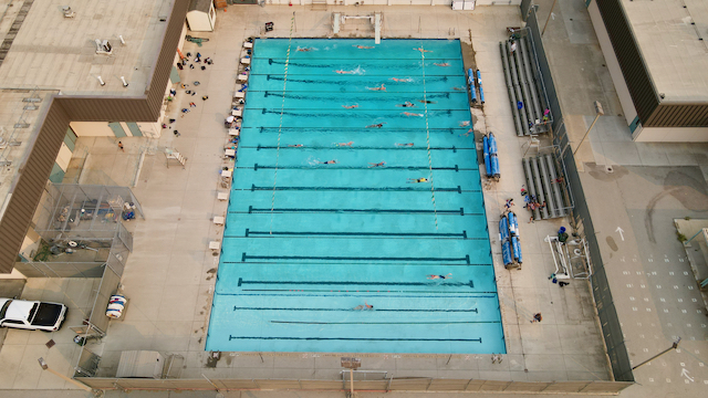 Arial photo of the Live Oak swimming pool